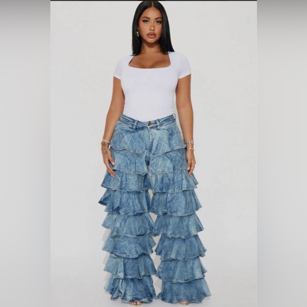 Women's Blue Ruffled Jeans